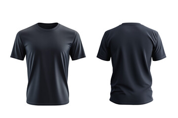 Set of front and back view of blue navy plain t-shirt mockup isolated on white background. Casual wear design and fabric texture