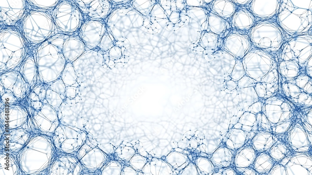Poster abstract blue and white network pattern with a white center.