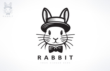Rabbit with hat logo vector. Animal design
