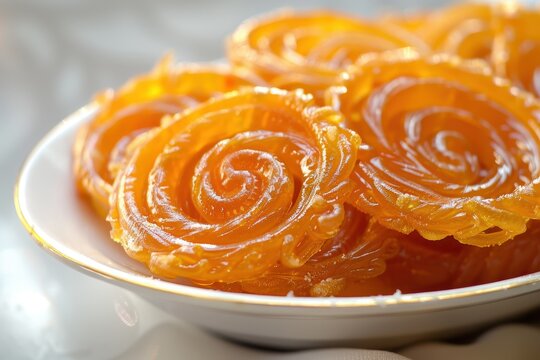 Sweet fried pastries on a white plate with selective focus