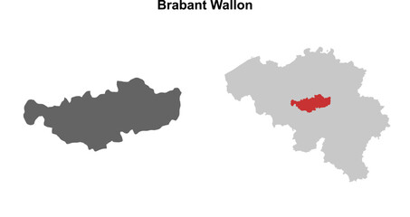 Brabant Wallon province blank outline map set