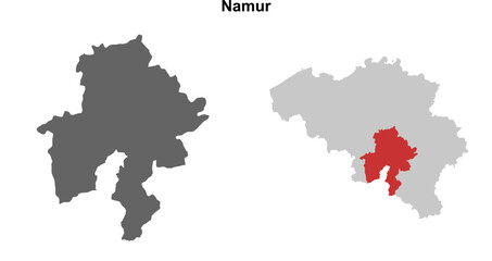 Namur province blank outline map set
