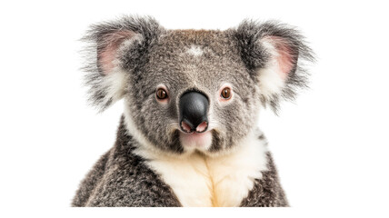 Naklejka premium A close-up view of a koala looking directly at the camera with a soft expression in a natural setting.
