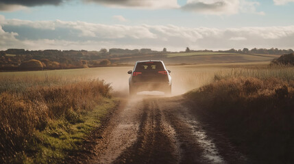 Naklejka premium petrol cars being driven on wide rough roads and field