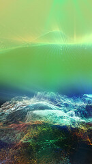 Landscape of a futuristic planet. Magic digital futuristic glowing energy particles.
