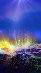 Landscape of a futuristic planet. Magic digital futuristic glowing energy particles.
