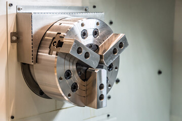 Inside view of a cnc machine. CNC lathe interior.Cnc machine. The CNC lathe machine or Turning...