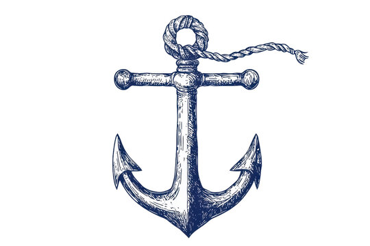 Nautical illustration of a vintage blue anchor with textured detail, symbolizing maritime themes and oceanic exploration.