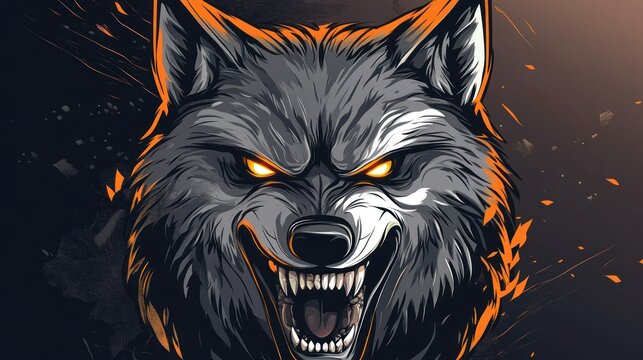 Illustration gaming mascot angry wolf animal head logo design E-Sport background wallpaper AI generated image