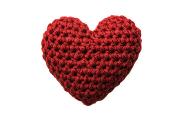 Red crochet heart on transparent background. symbolizing love, handmade craft, and warmth. Ideal for Valentine's Day, weddings, and cozy themes.