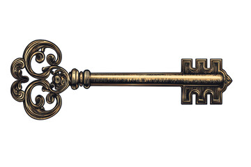 Ornate antique key with intricate details on a transparent background. symbolizing mystery, history, and the unlocking of possibilities.