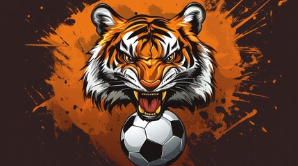Illustration gaming mascot angry soccer ball tiger animal head logo design E-Sport background wallpaper AI generated image