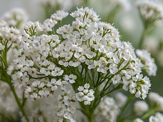 Beautiful and charming white baby's breath flowers photographed inside the house