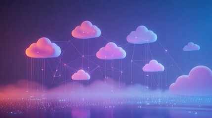 Obraz premium Clouds concept interconnected network storage data transfer modern digital technology background wallpaper AI generated image