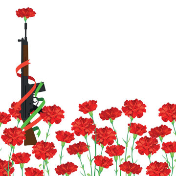 A festive composition for the Freedom Day of Portugal. A red carnation is inserted into the barrel of the rifle. A symbol of Victory and Revolution.