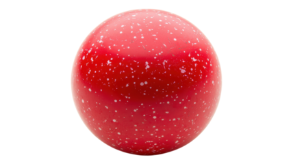 A vivid red sphere with white speckles appears against a transparent background, perfect for design elements or playful graphics.