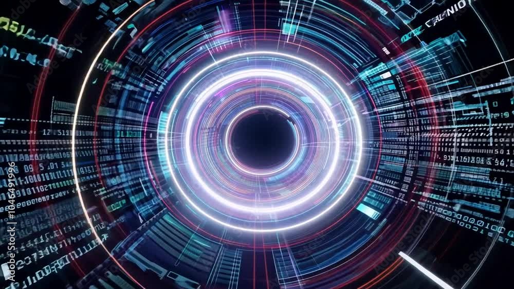 Wall mural abstract modern motion tunnel circle seamless video tenchnology loop cyberspace background digital t