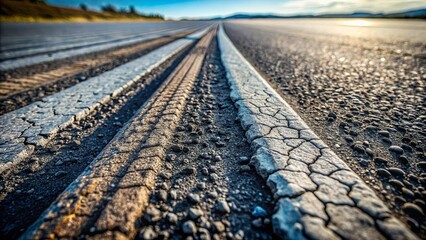 The Worn Surface of a Straight, Wide Road, Showing the Subtle Texture of Worn Asphalt and Cracked Paint, Creates a Sense of Perspective and Journey
