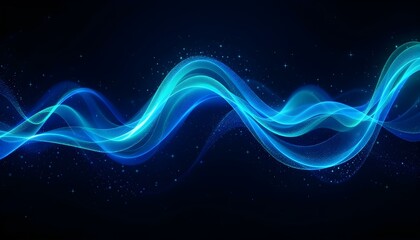 Futuristic background of moving, glowing particles on a black background.  3D rendering. Dark cyberspace in a digital background. Abstract technology wave with motion dots and lines. 