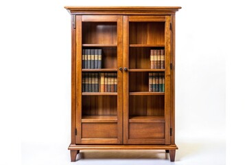Wooden book cabinet isolated on white background reflected