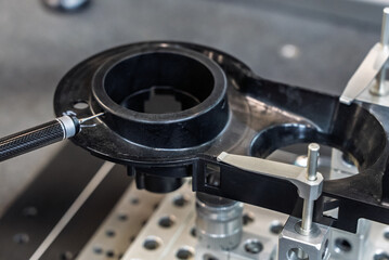 3D coordinate measuring machine. 3d precision measurement on machine quality control parts. Measuring machine for finished parts after cnc machining. Measuring machine.