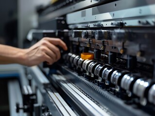 Fototapeta premium A detailed view of a technician cleaning a copiers paper path