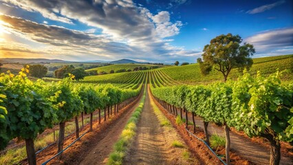 vineyard field with grapevines producing various wine grapes