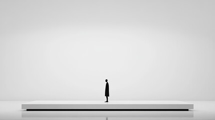 A solitary figure standing alone on a platform, symbolizing emotions of depression, loneliness, and isolation.