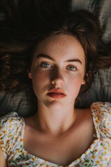 Girl's portrait in flat lay