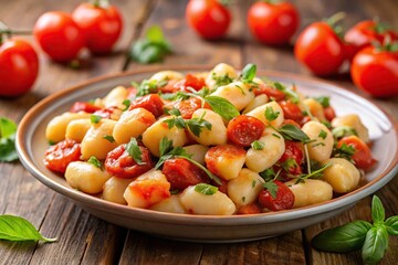 traditional Italian gnocchi with tomato sauce and fresh herbs