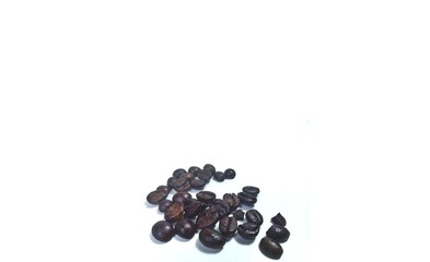 Roasted coffee bean isolated on white background with copy space