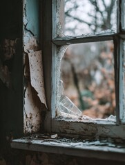 Broken window with paper