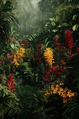 Tropical Jungle with Plants and Flowers