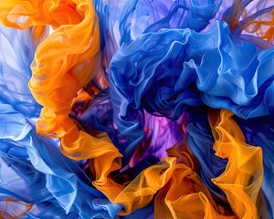 Backlit Ink Swirls of Cobalt and Orange Forming Contrasting Patterns