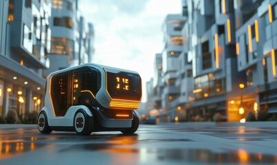 Fototapeta premium Autonomous delivery robot navigating city streets, revolutionizing urban logistics, 3D illustration