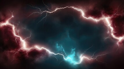 Fototapeta premium Thunder light Maroon and turquoise smoke cloud Realistic lightning glowing