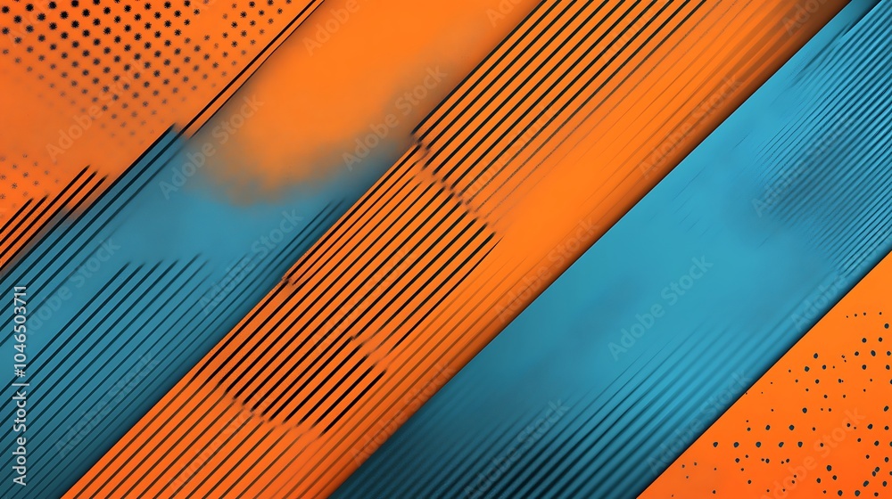 Poster abstract geometric background with diagonal lines and orange and blue color.