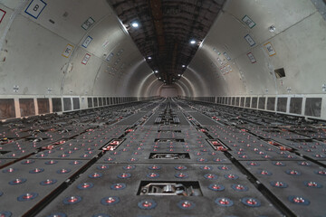Heavy cargo aircraft empy main deck view
