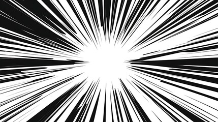 Dynamic black and white comic pop art background with converging lines creating a sense of movement and depth