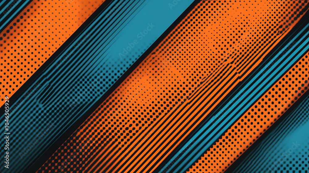 Aufkleber abstract geometric pattern with blue and orange stripes and halftone dots.