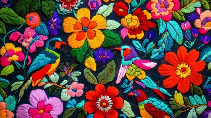 A vibrant Mexican embroidery design
