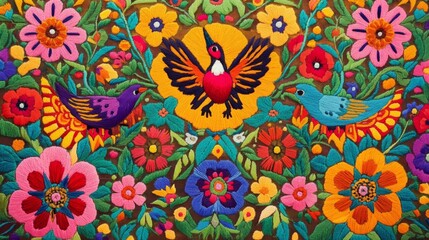 A vibrant Mexican embroidery design