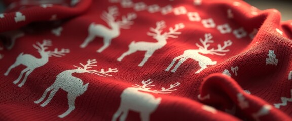 A red and white Christmas sweater with reindeer on it