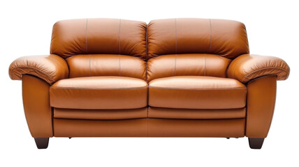 Stylish and comfortable brown leather sofa with plush cushions set against a neutral background perfect for modern living spaces.