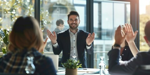 Manager recognizing and appreciating the efforts and contributions of the team.