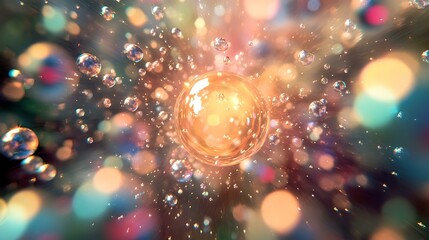 Playful background featuring bubbles of varying sizes moving towards the center, evoking a sense of energy