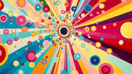 Playful pop art design with bubbles radiating from the center, creating a sense of depth and movement