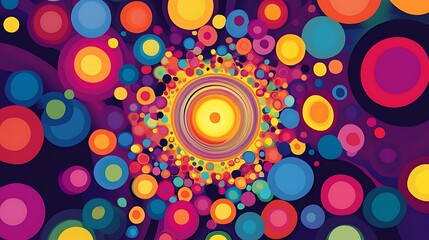 Fototapeta premium Vibrant bubble pattern with bold circular shapes moving towards a central point in a pop art style