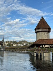 Lucerne, Switzerland, Chapel Bridge, Kapellbrücke, Lake Lucerne, Swiss landmark, European city,...