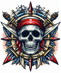 Fototapeta premium TRIBAL TATOO トライバル タトゥ 刺青 和柄 ドクロ 海賊 インディアン